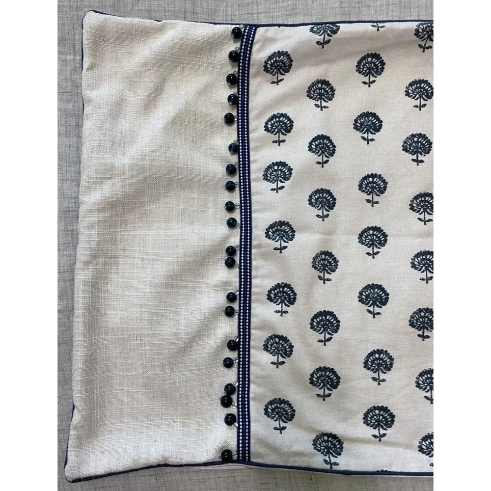 Eastern Accents Pillow Sham White Blue Glass Beads Floral Very Soft Linen Blend?